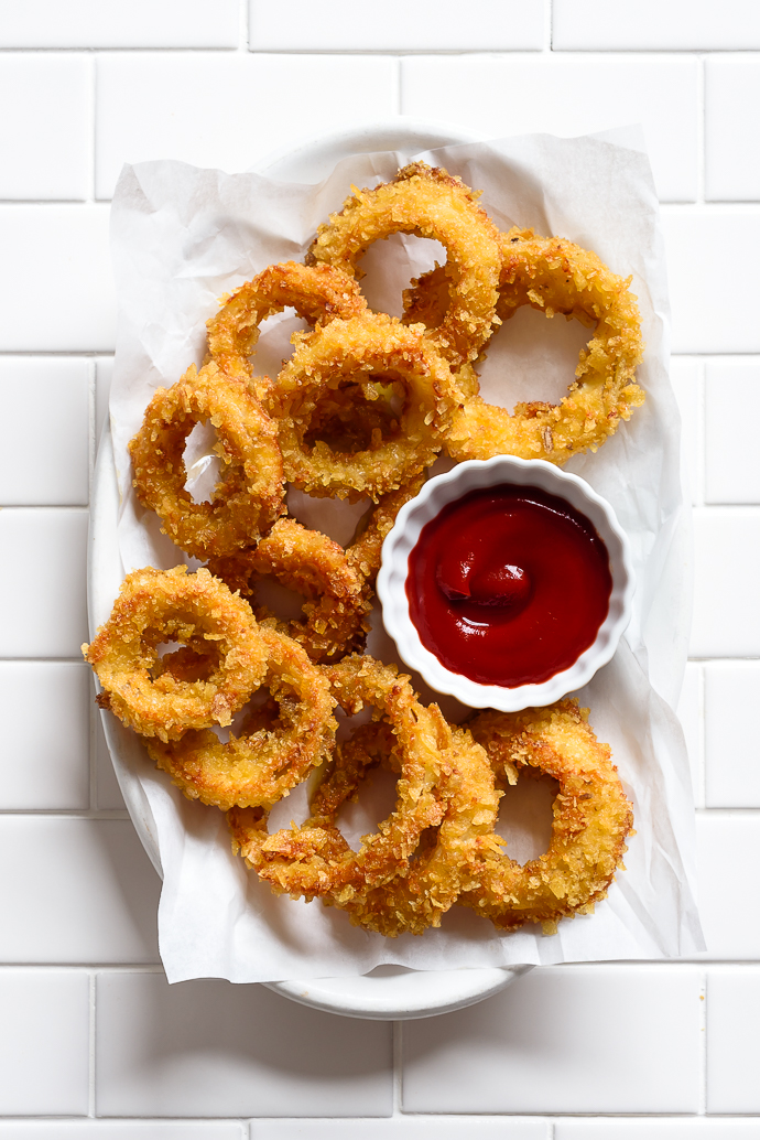 Potato Chip Crusted Baked Onion Rings