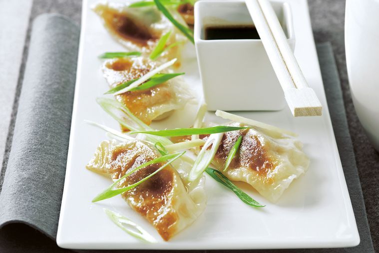 Beef gyoza with black vinegar dipping sauce