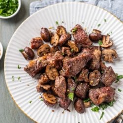 High Protein Air Fryer Steak Bites and Mushrooms